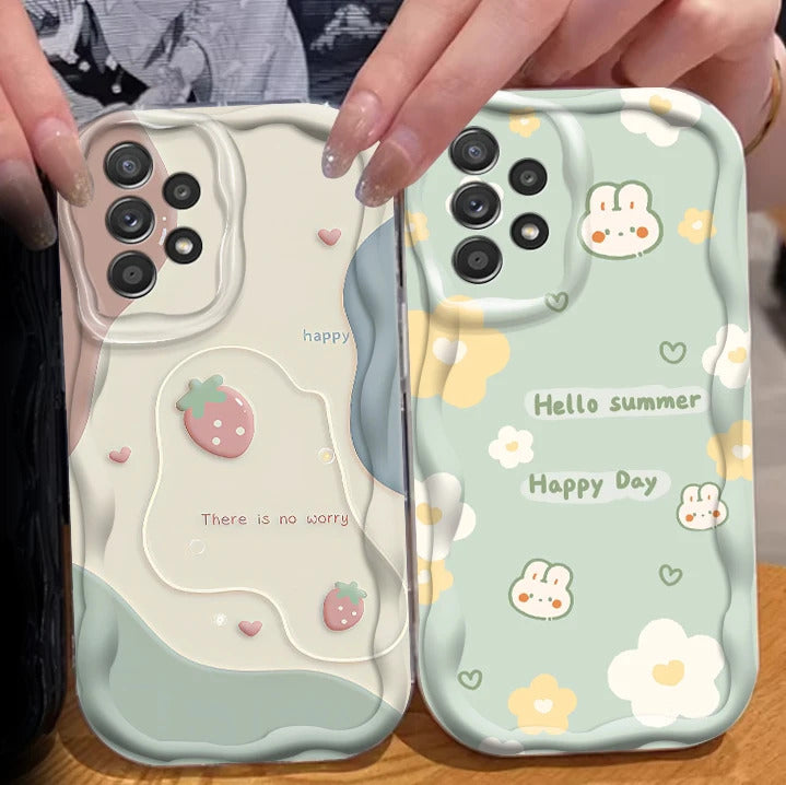 Green And Sweet Flowers For Samsung S24 S23 S21 S20 Ultra Plus FE A73 A72 A71 A51 A31 A05S A05 A04 5G Wave Oil Funda Phone Case