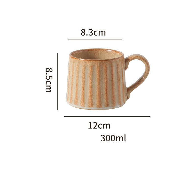 Japanese Retro Exquisite Afternoon Tea Latte Art Striped Coffee Cup and Saucer Ceramic Set Office Milk Breakfast Cup