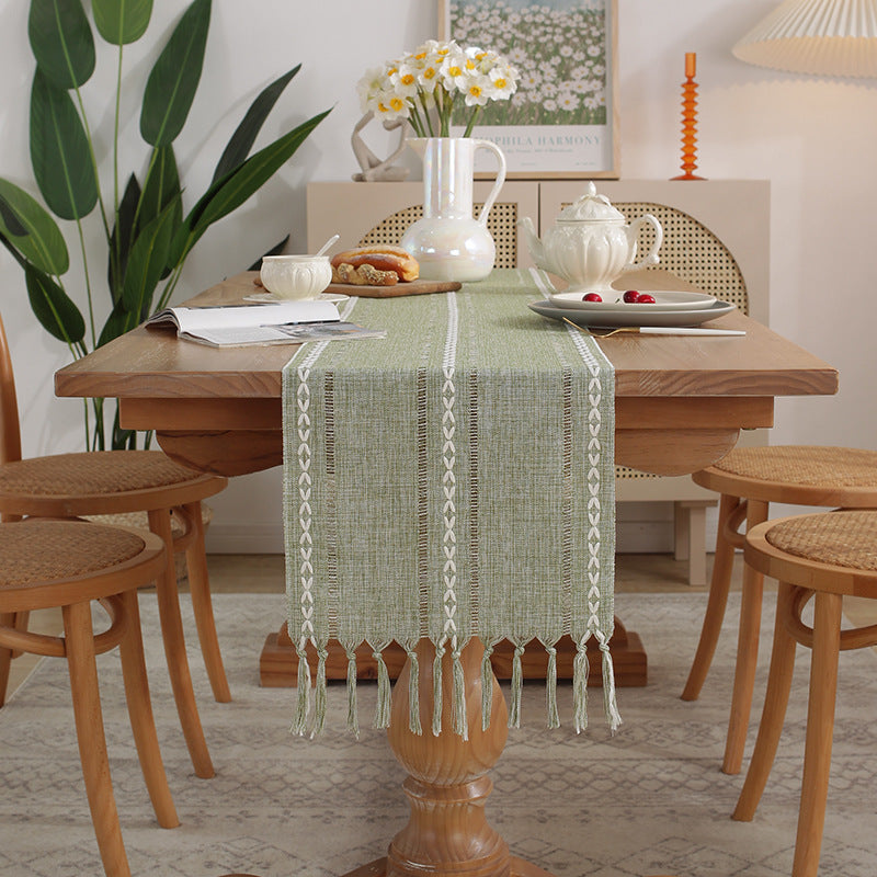 Cross-Border Trade Supply American Style Table Runner Cotton Linen Tablecloth Handmade Tassel Coffee Table Mat Home Long Table Decoration Cloth