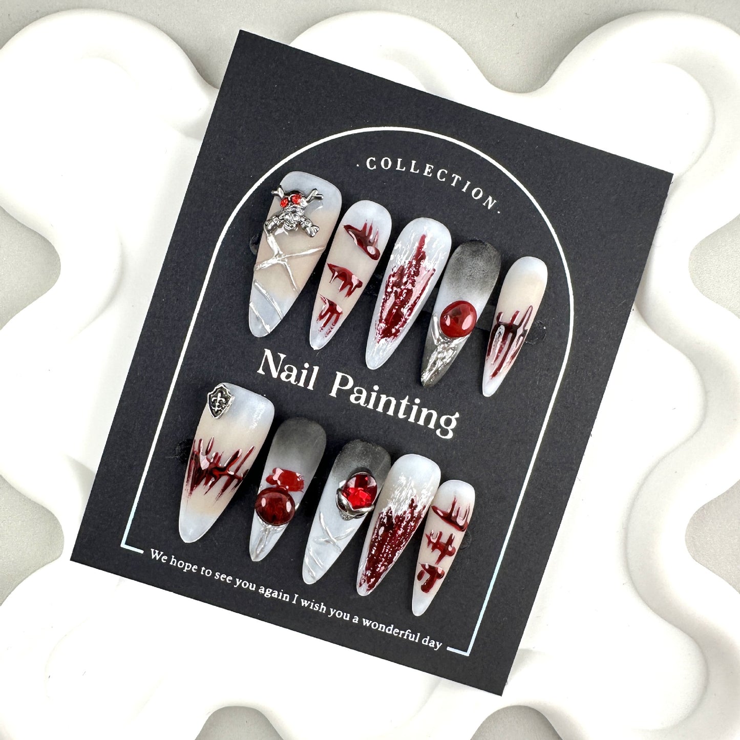 Halloween Style Exaggerated European and American Cross-Border Wearable Nail Tips High-End Summer Handmade Nail Stickers Hand-Painted