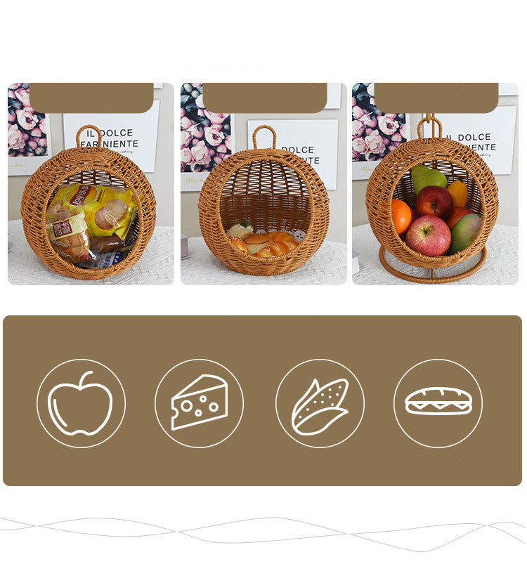 Imitation Rattan Hand-woven Storage Basket Creative Round Hanging Fruit Basket Household Hotel Snack Dried Fruit Storage Basket