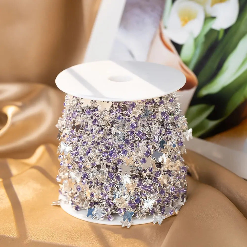 0.5/1M Purple Rhinestone Silver Color Butterfly Copper Chains Necklace Bracelets DIY Jewelry Making Clothing Tassels Accessories