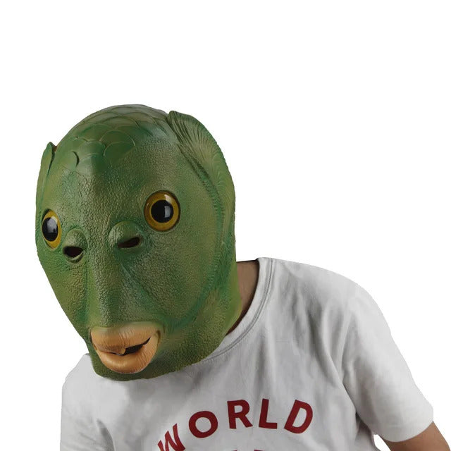 Hip Hop Animal Green Head Fish Mask Head Cover Halloween Green Fish Man Green Fish Head Monster Mask Performance Head Jewelry