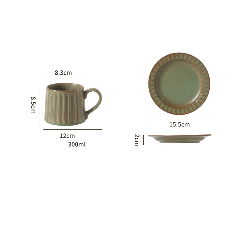 Japanese Retro Exquisite Afternoon Tea Latte Art Striped Coffee Cup and Saucer Ceramic Set Office Milk Breakfast Cup