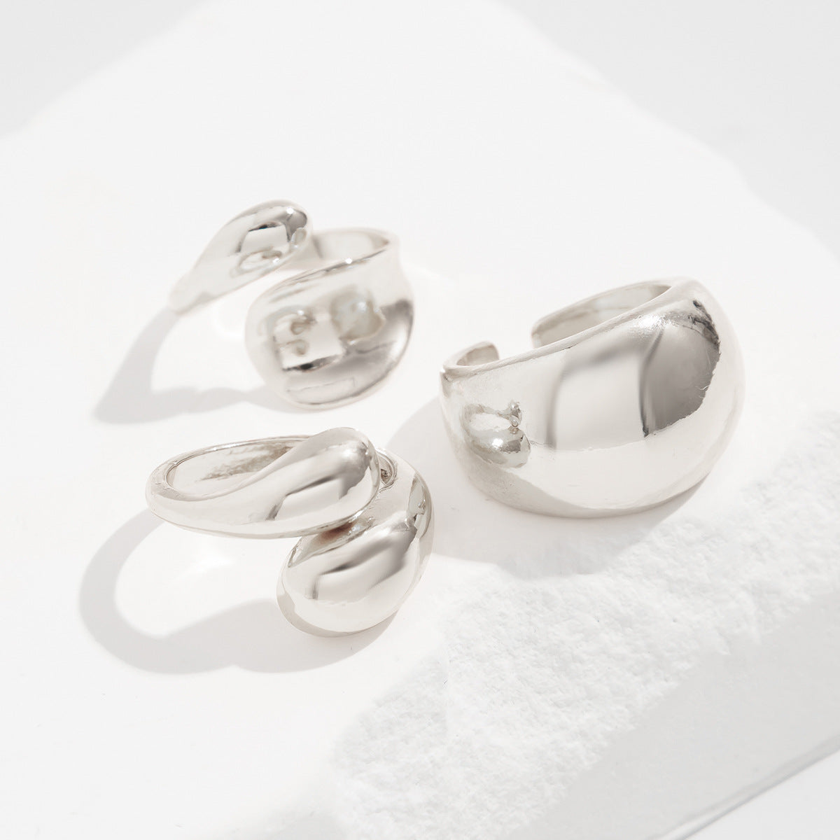 Hand Jewelry Personality Smooth Irregular Geometric Joint Ring Hip Hop Style Women's Ring Set