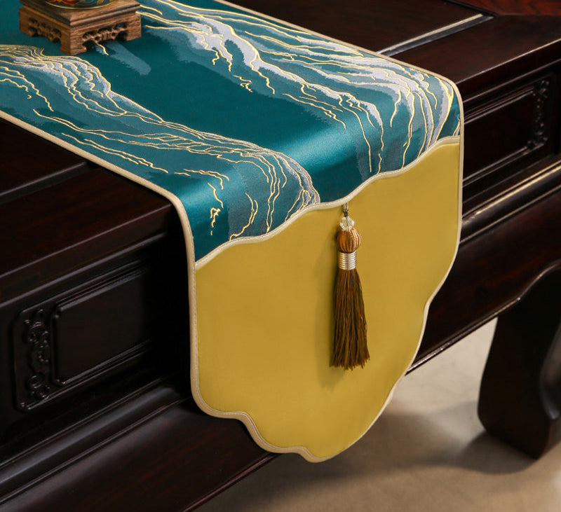 Luo Yi Jia New Chinese Zen Style Table Runner Tea Tablecloth Long Strip Light Luxury High-end Tea Mat Tea Table Mat Dining Table Runner
