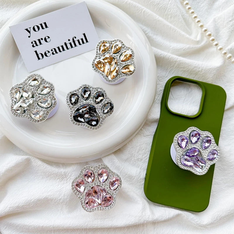 3D Cute Cat Paw Diamond Folding Finger Ring Griptok Phone Holder for IPhone 16 15 Support Socket Pocket Grip Tok Stand Bracket