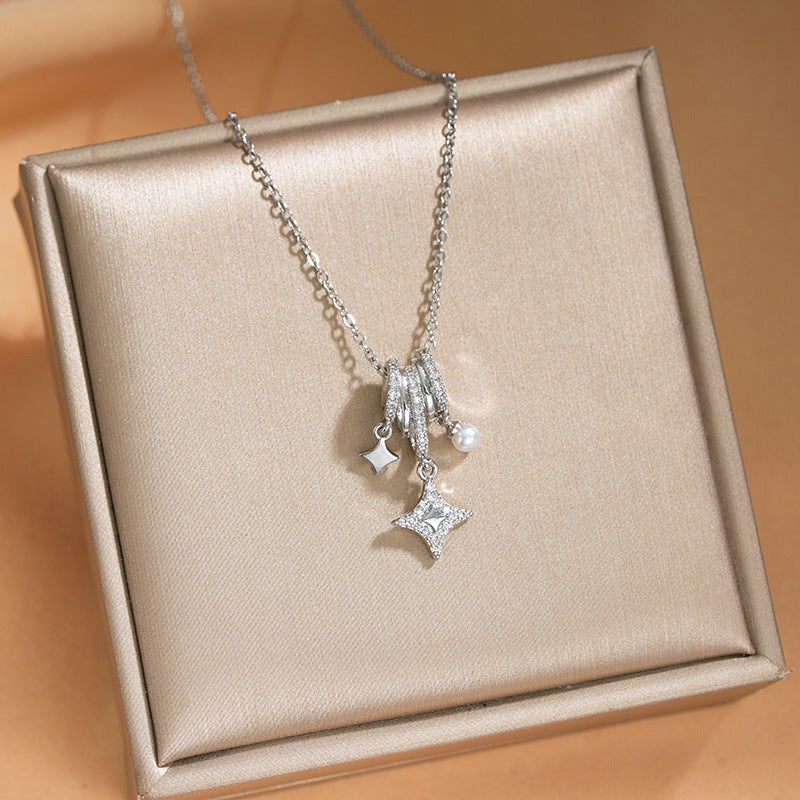 Elegant Inlaid Zircon Exquisite Titanium Steel Necklace for Women Fashionable Versatile Internet Celebrity Collarbone Chain Niche Light Luxury Jewelry