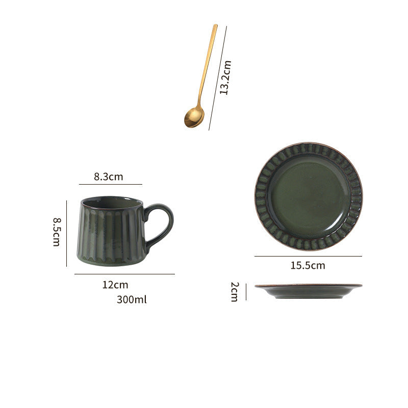 Japanese Retro Exquisite Afternoon Tea Latte Art Striped Coffee Cup and Saucer Ceramic Set Office Milk Breakfast Cup