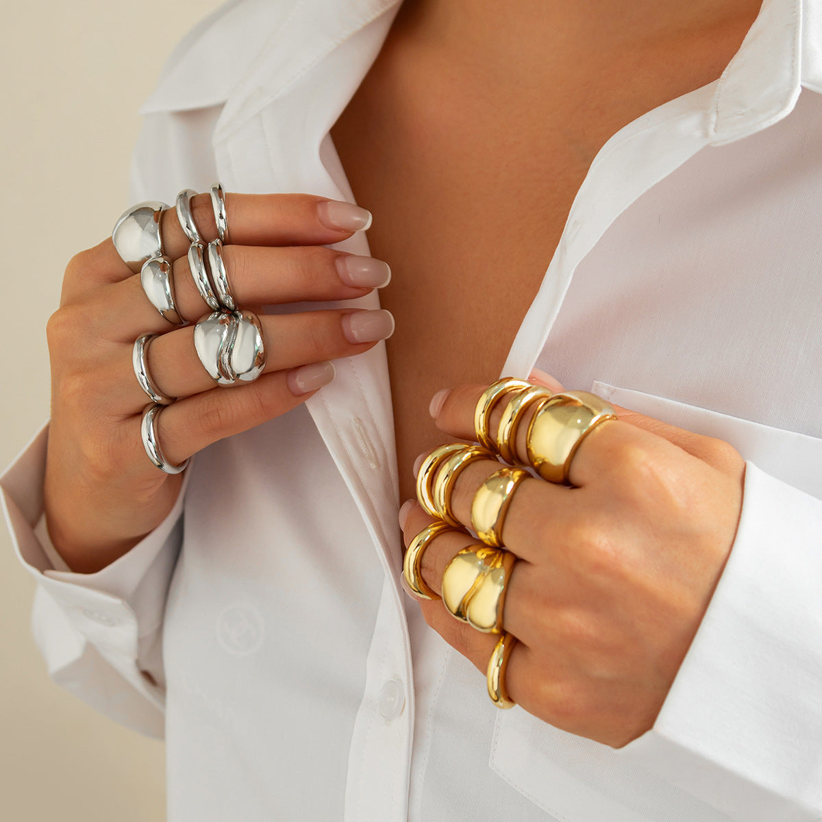 Ins Minimalist Style Trendy Exaggerated Mirror Versatile Ring Personality Alloy Hugging Ring