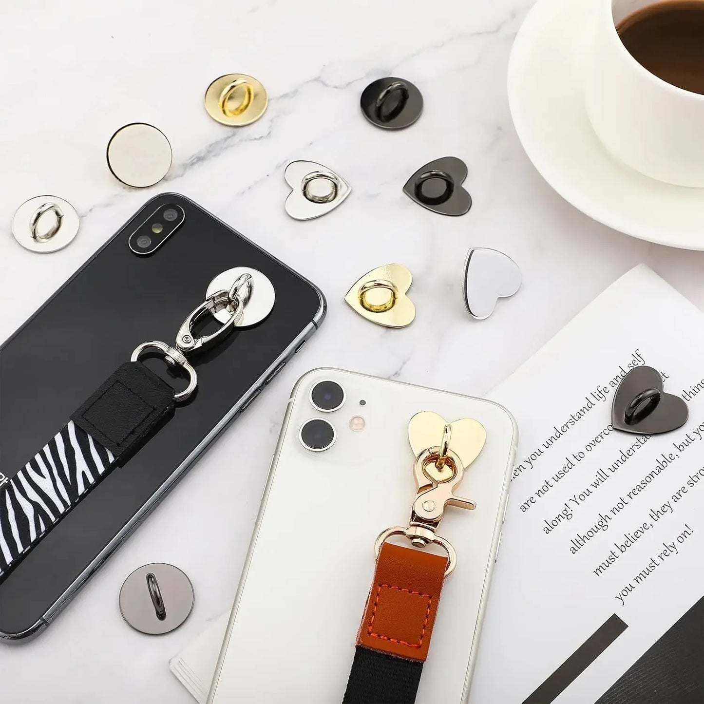 Mini Kawaii Adhesive Metal Heart Phone Charm Holder Cute Phone Case Finger Ring Stand Hooks Buckle DIY Charms Clasp For iPhone