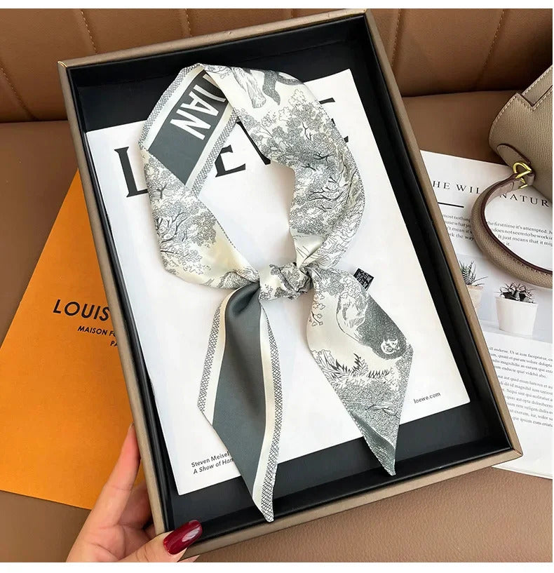 Spring high-end letter headband, tied hair ribbon, silk scarf, women's retro decoration, tied bag, ribbon accessories