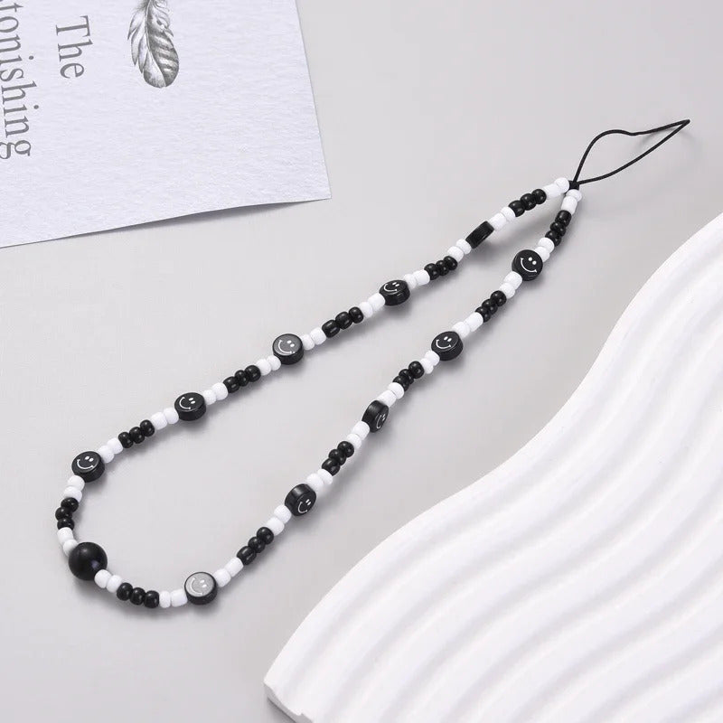 Fashion Charm Pearl Clay Beaded Mobile Phone Chain Acrylic Cartoon Phone Jewelry Women Girls Anti Lost Telephone Lanyard Hanging
