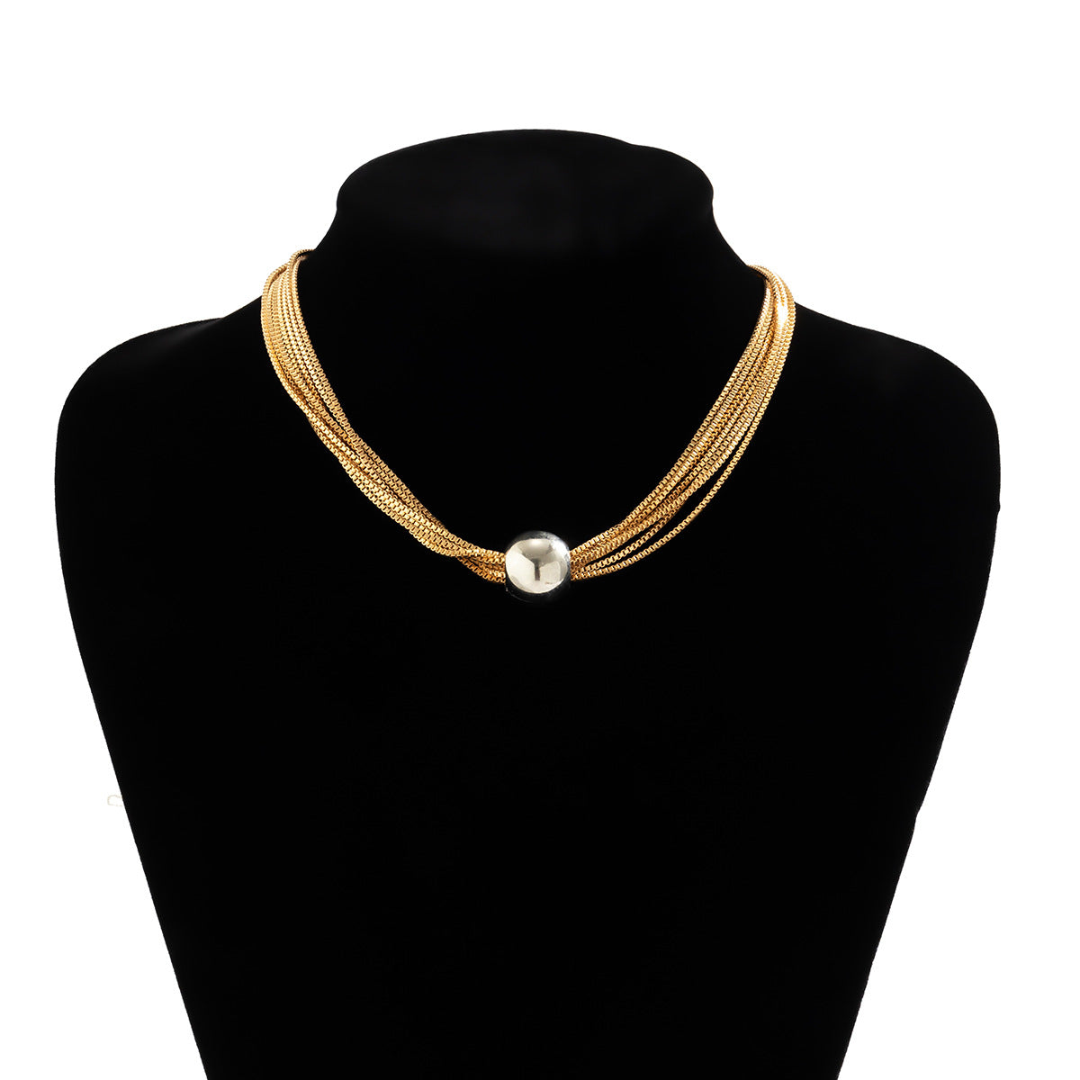 Cross-Border Exaggerated Punk Multi-Layer Chain Stacked Necklace Simple Niche Geometric Ball Personality Choker Necklace