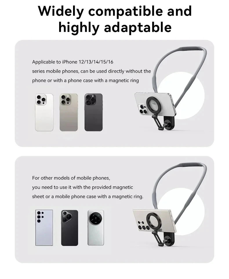 Neck Strap Lazy Bracket 360 Rotating Magnetic Phone Holder Portable Hands-Free Phone Clip Strong Magnet Comfortable Phone Mount