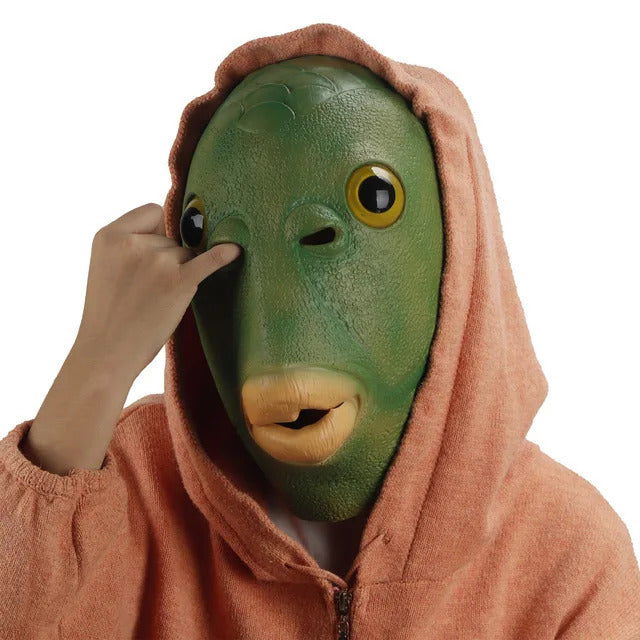 Hip Hop Animal Green Head Fish Mask Head Cover Halloween Green Fish Man Green Fish Head Monster Mask Performance Head Jewelry