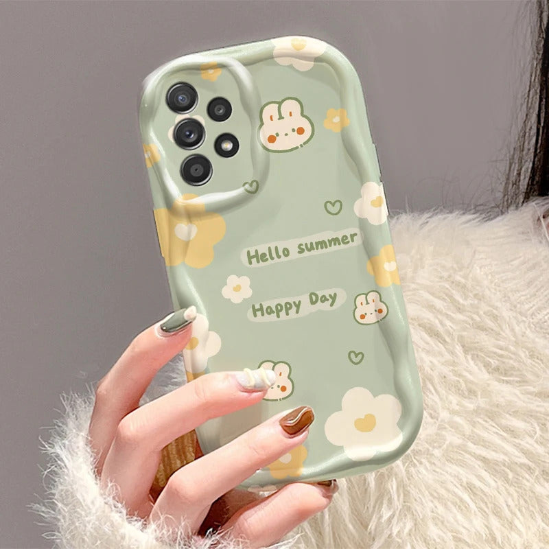 Green And Sweet Flowers For Samsung S24 S23 S21 S20 Ultra Plus FE A73 A72 A71 A51 A31 A05S A05 A04 5G Wave Oil Funda Phone Case
