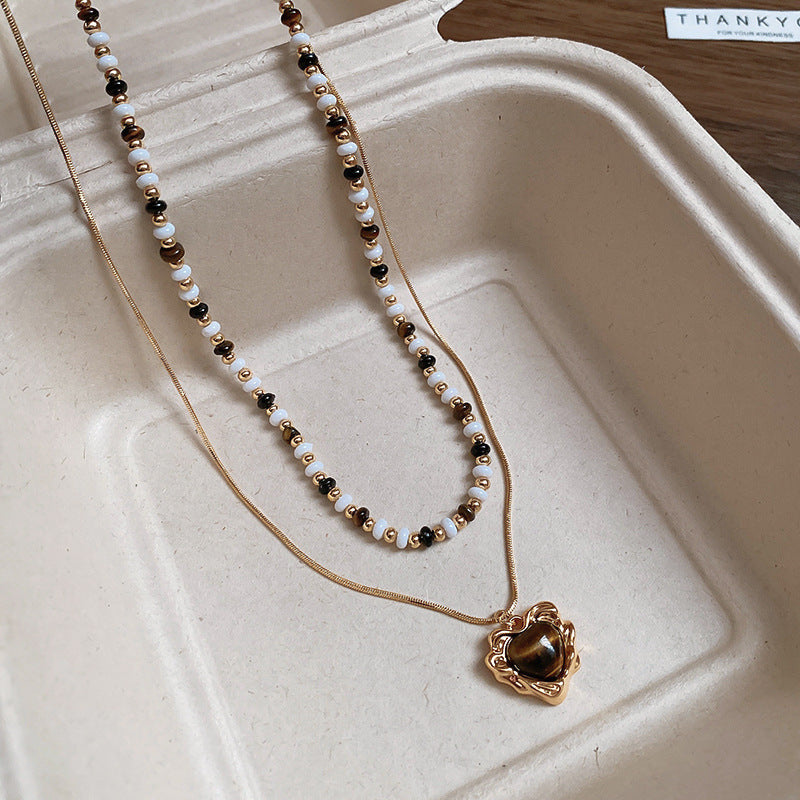 Titanium Steel Natural Stone Rice Bead Sun Necklace Retro Ethnic Style Niche Clavicle Chain Light Luxury High-end Fashion Jewelry