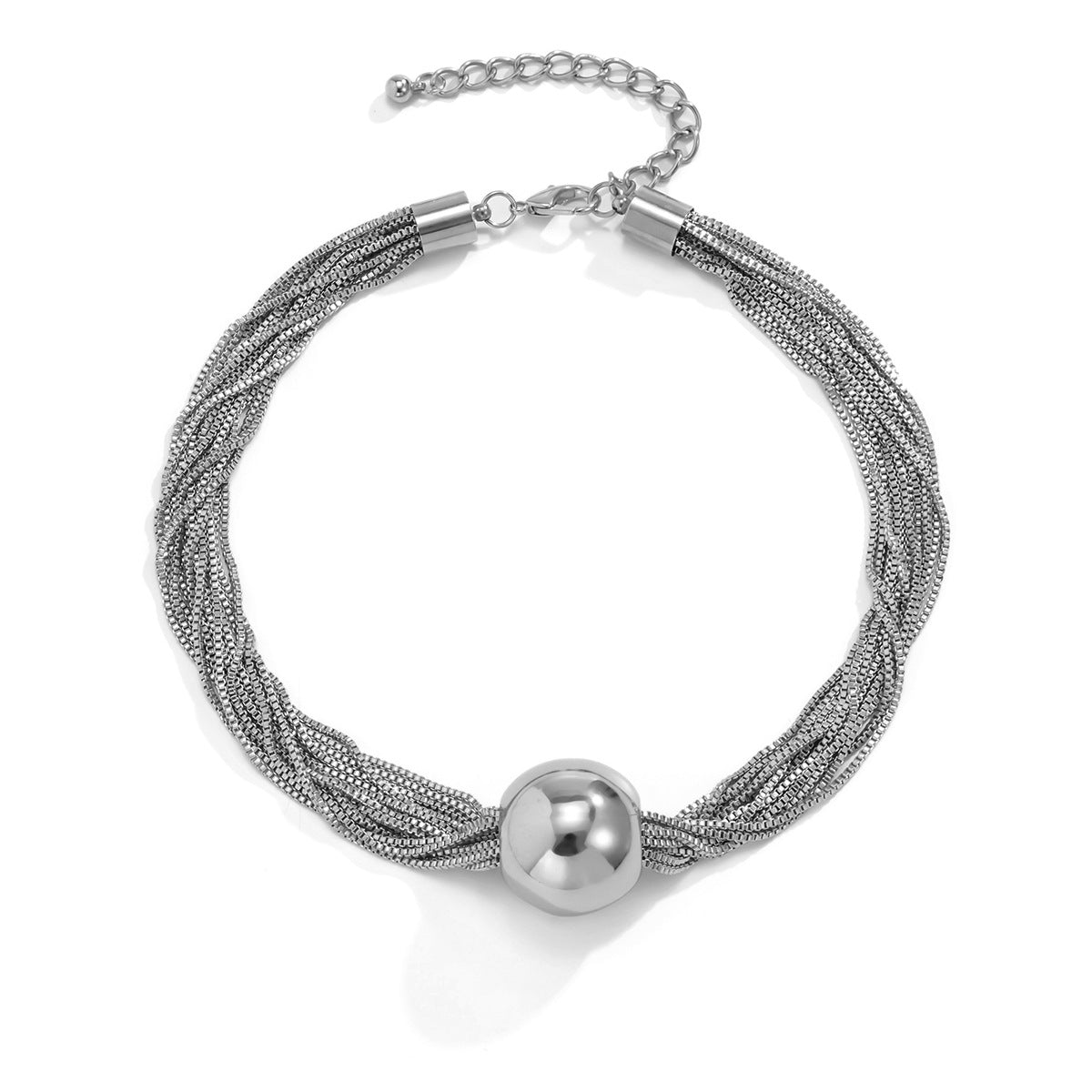 Cross-Border Exaggerated Punk Multi-Layer Chain Stacked Necklace Simple Niche Geometric Ball Personality Choker Necklace