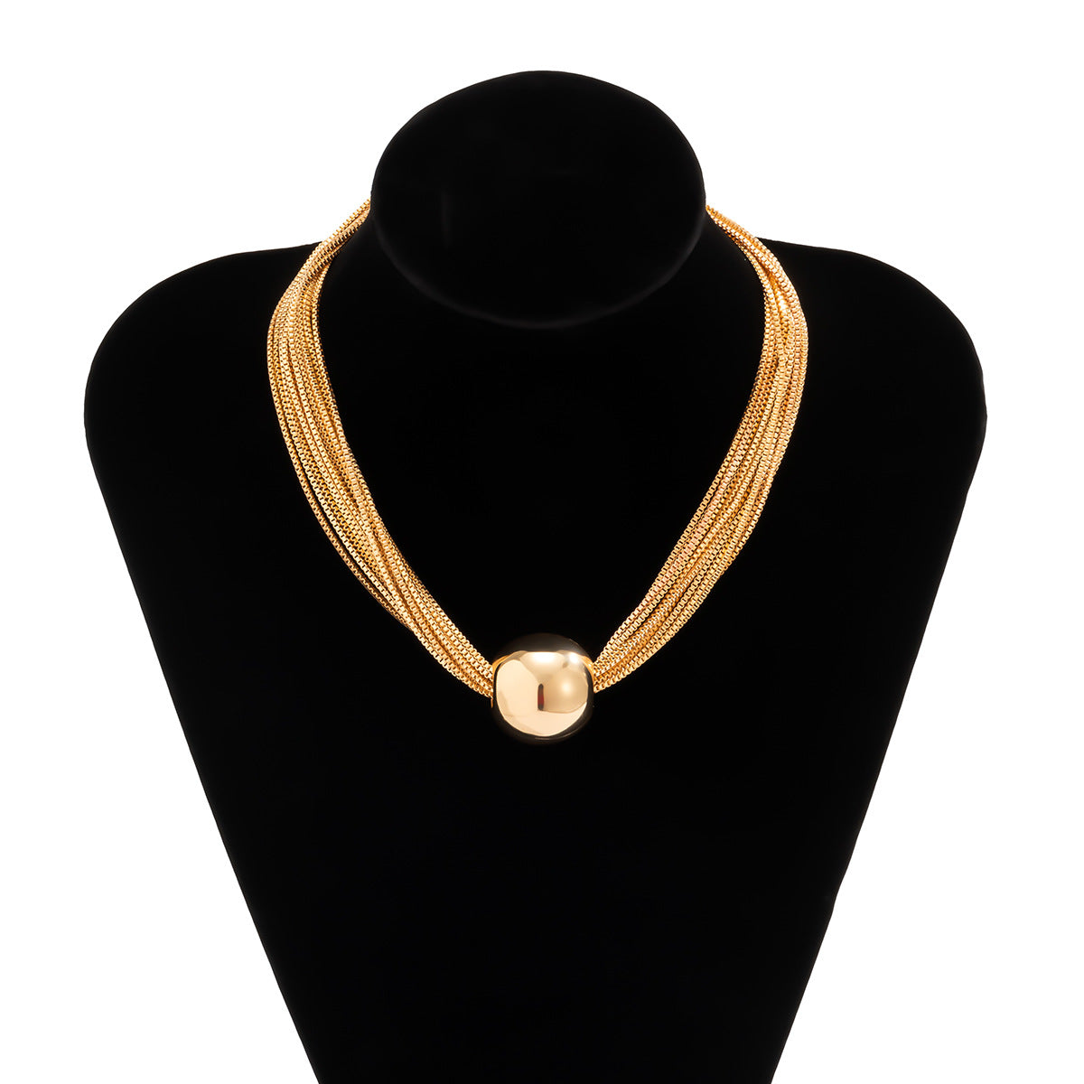 Cross-Border Exaggerated Punk Multi-Layer Chain Stacked Necklace Simple Niche Geometric Ball Personality Choker Necklace