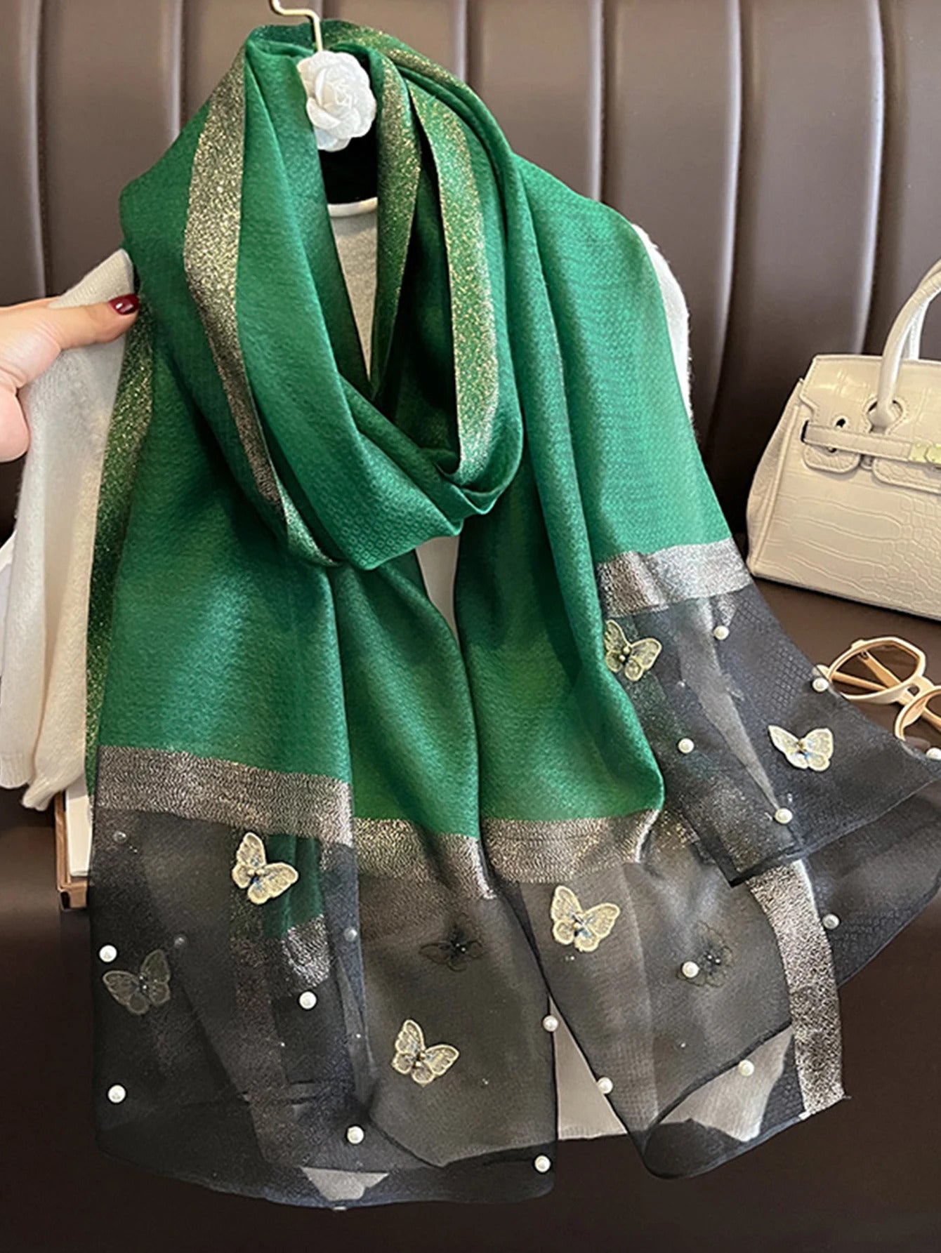 Fashion Floral Design Embroidery Silk Scarf Women Hijab Female Foulard Pashmina Long Beach Stoles Shawl Wrap Scarves Bandana