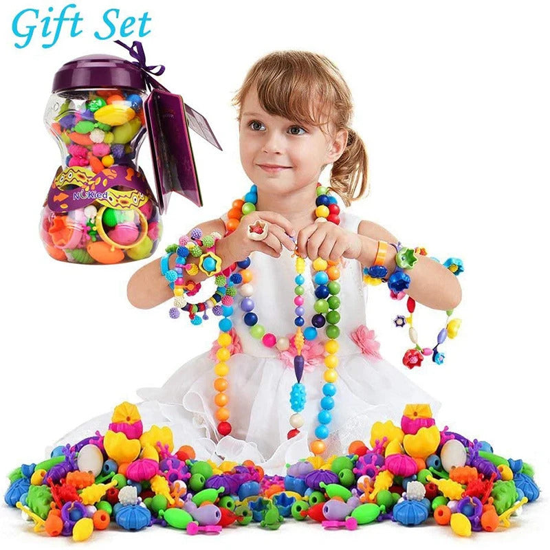100pcs Pop Beads Children Girls Princess Jewelry Making Kit Creative Necklace Bracelet Rings DIY Ideal Christmas Birthday Gifts
