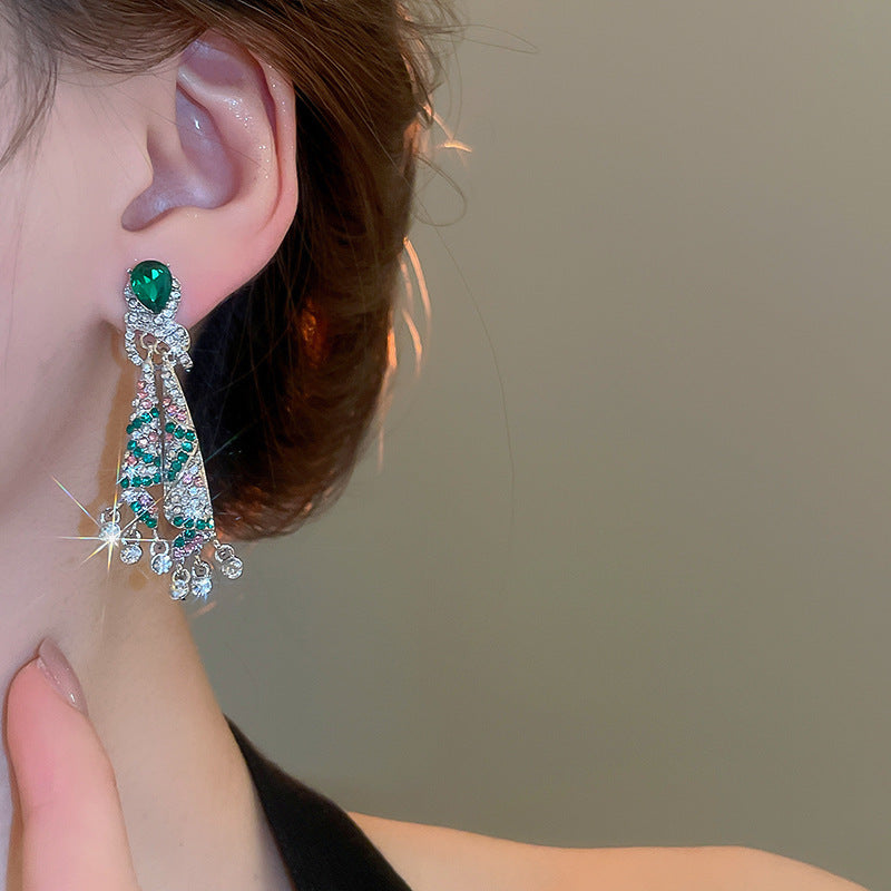 Silver Needle Diamond Knot Water Drop Oval Earrings Light Luxury High-end Sense Earrings Niche Retro Exaggerated Distinctive Earrings