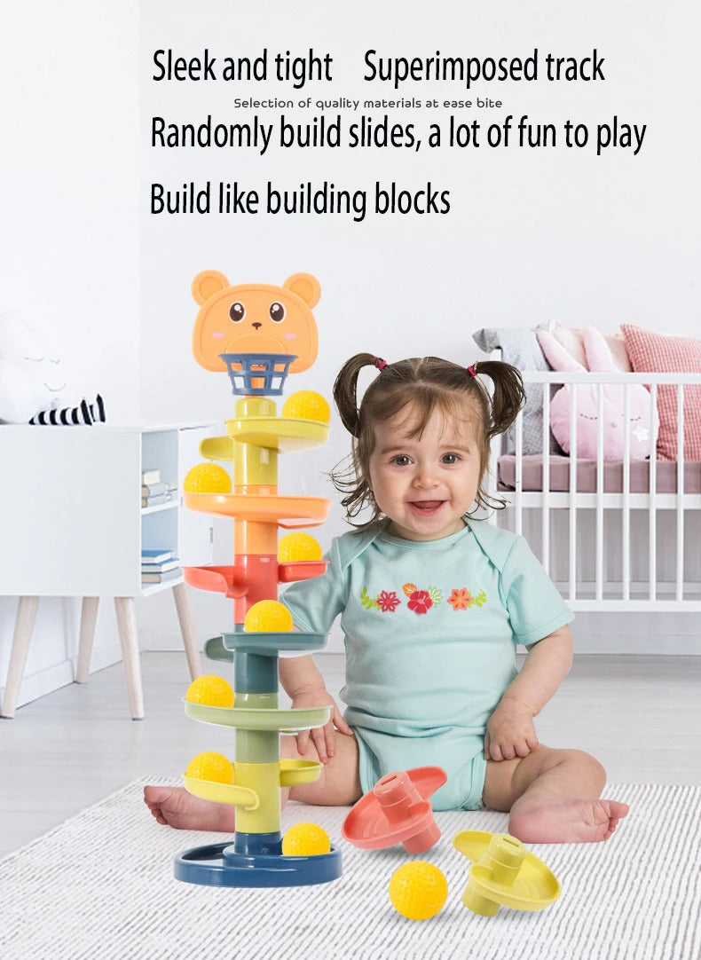 2-7 Layes Track Rolling Ball Pile Tower Early Educational Toy for Babies Rotating Track Educational Stacking Toy for Kids Gift