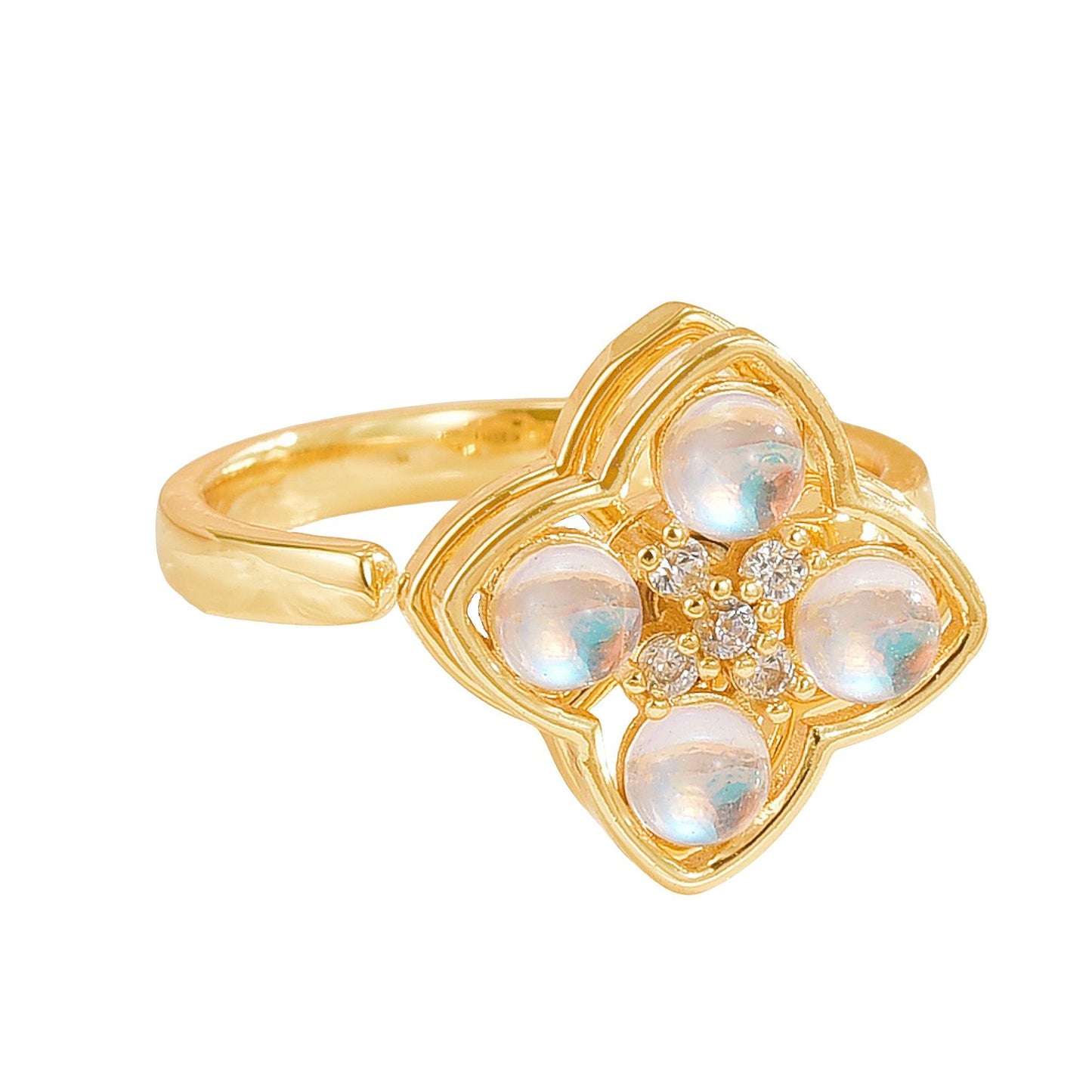 Rotating Ring for Women, Copper Gold Plated, Non-Fading, Elegant and Luxurious, Adjustable Daisy, Star, Moon, Zircon, European and American Cross-Border