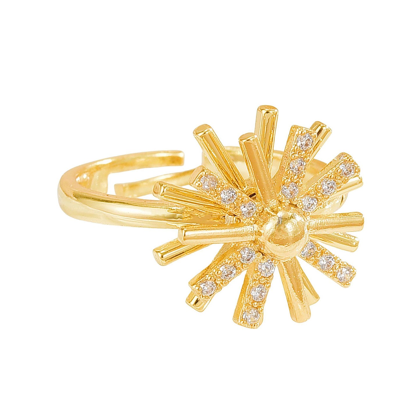 Rotating Ring for Women, Copper Gold Plated, Non-Fading, Elegant and Luxurious, Adjustable Daisy, Star, Moon, Zircon, European and American Cross-Border
