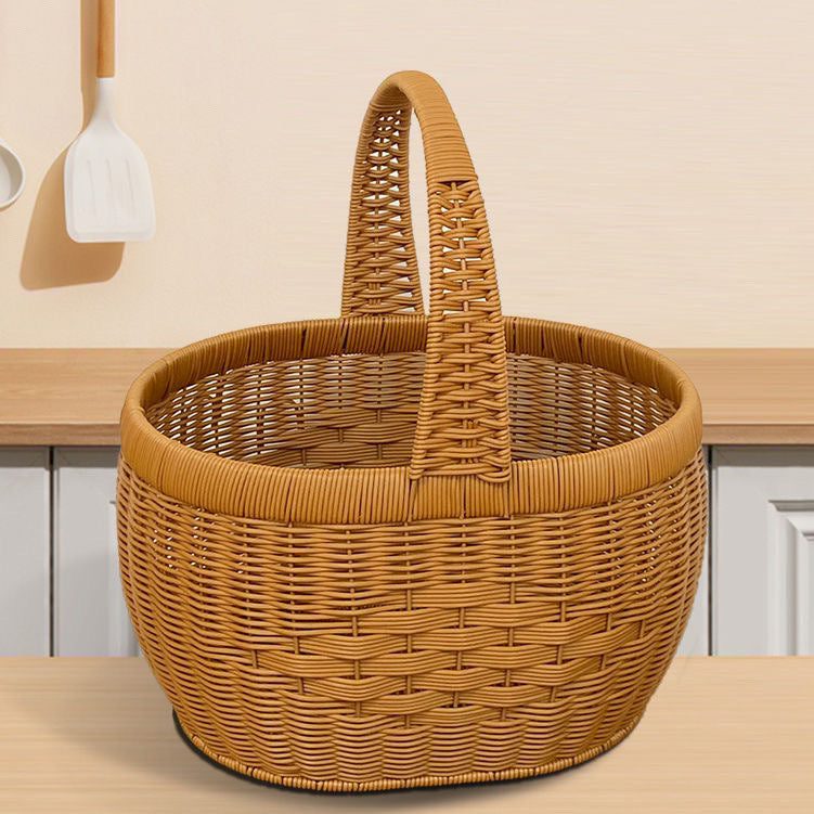 New Handmade Rattan Woven Fruit Basket Shopping Basket Cabas Egg Portable Vegetable Basket Storage Picking Picnic