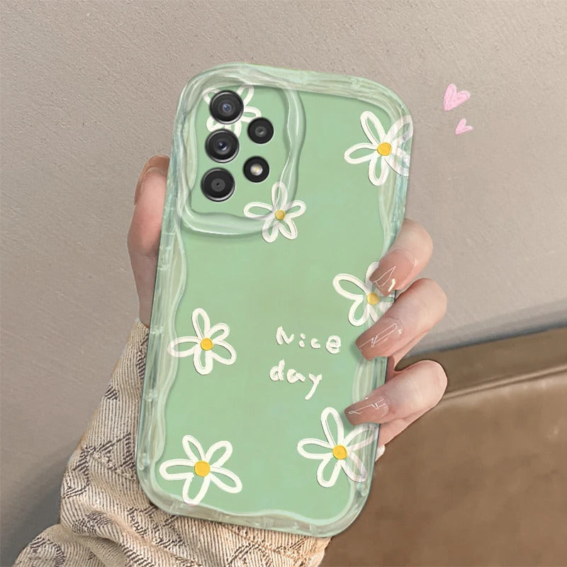 Green And Sweet Flowers For Samsung S24 S23 S21 S20 Ultra Plus FE A73 A72 A71 A51 A31 A05S A05 A04 5G Wave Oil Funda Phone Case