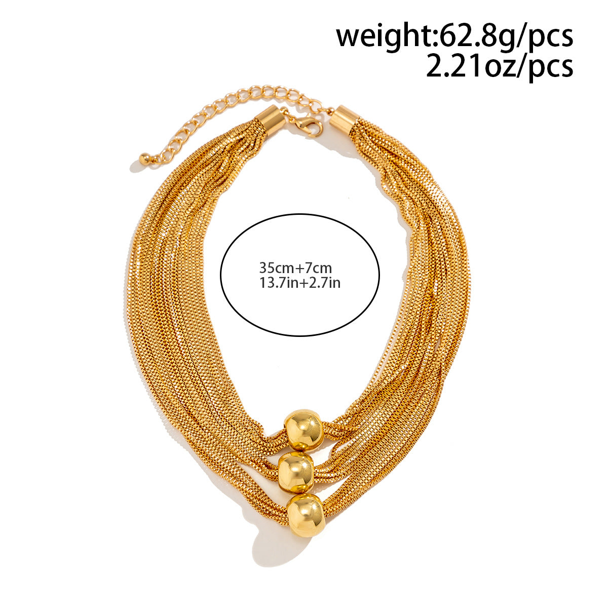 Cross-Border Exaggerated Punk Multi-Layer Chain Stacked Necklace Simple Niche Geometric Ball Personality Choker Necklace