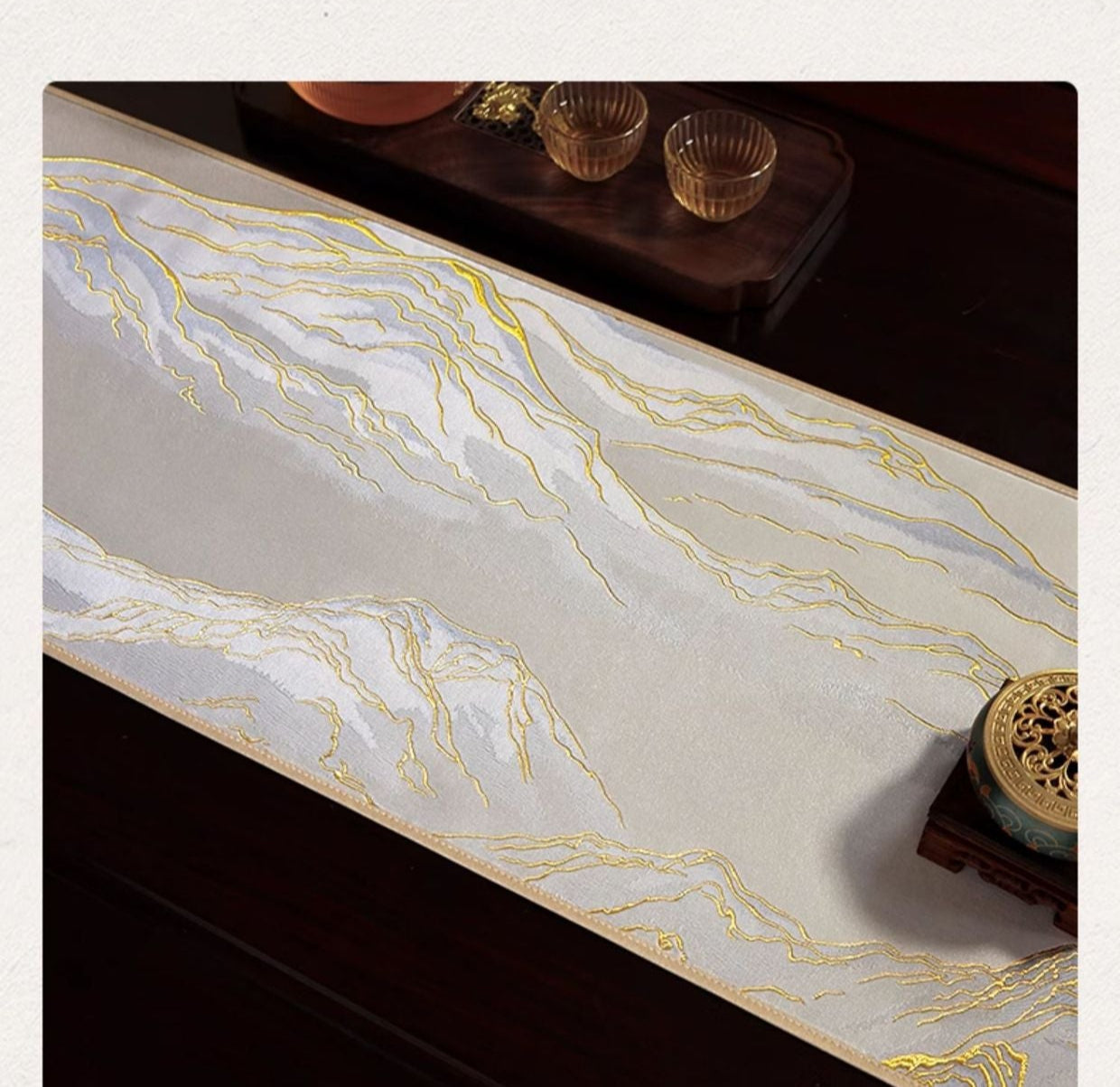 Luo Yi Jia New Chinese Zen Style Table Runner Tea Tablecloth Long Strip Light Luxury High-end Tea Mat Tea Table Mat Dining Table Runner