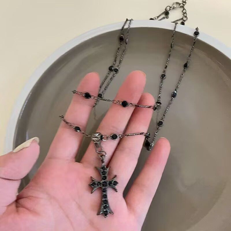 Cross Long Necklace for Women, Light Luxury, Niche, High-end Feel, Sweet Cool Girl Style, Clavicle Chain, Everyday Versatile Accessory