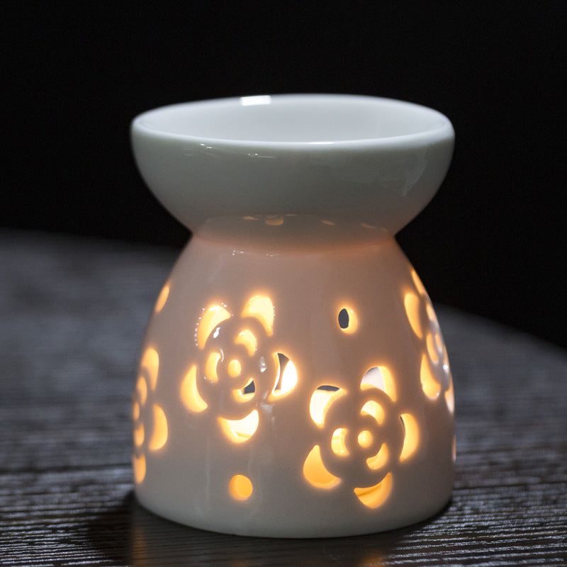 Multi-Flower Hollow Cute Version Small Porcelain Candle Essential Oil Aromatherapy Burner Ceramic Aromatherapy Lamp