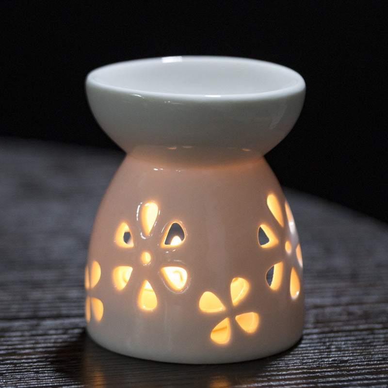 Multi-Flower Hollow Cute Version Small Porcelain Candle Essential Oil Aromatherapy Burner Ceramic Aromatherapy Lamp
