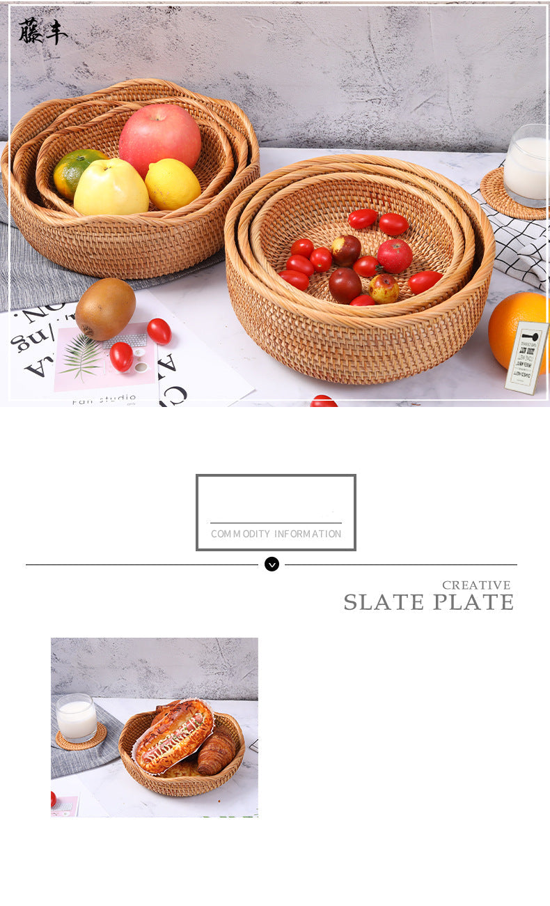 Rattan Handwoven Fruit and Vegetable Basket, Cookie Candy Bread Storage Basket, Living Room Desktop Organizer Storage Basket