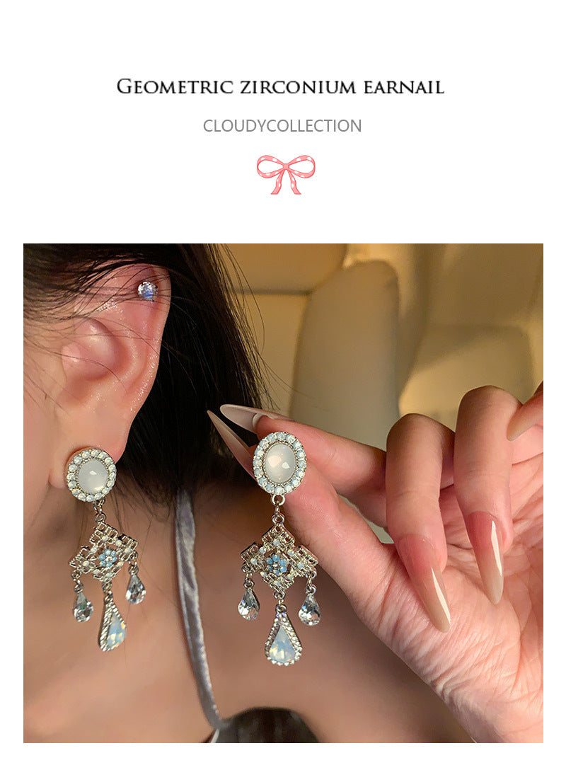 Ancient Style Color-Retaining Gold-Plated Imitation Jade Niche Design Retro Earrings Birthday Gift