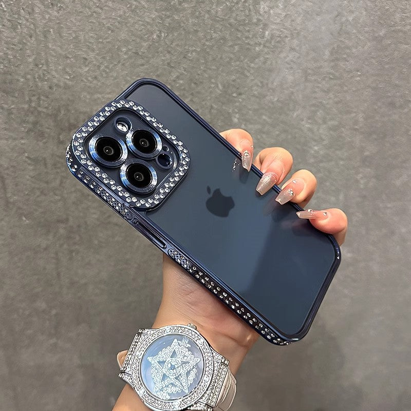Double Row Diamond Compatible with iPhone 15 Pro Max Phone Case Electroplated Diamond Inlaid Transparent Soft Case Apple 16 Full Coverage Anti-drop