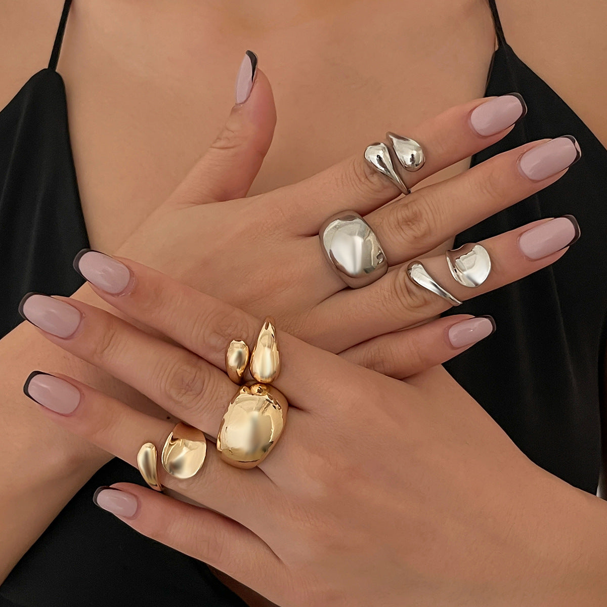 Ins Minimalist Style Trendy Exaggerated Mirror Versatile Ring Personality Alloy Hugging Ring
