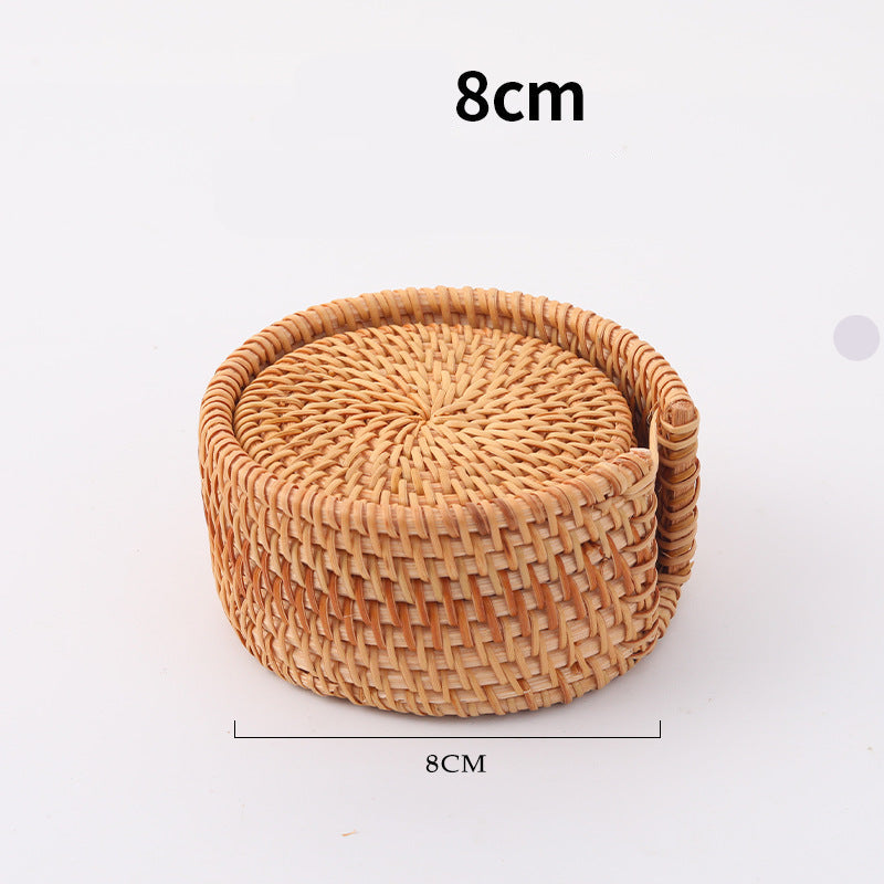 In Stock Vietnam Rattan Coaster Handmade Round Tabletop Tea Coaster Autumn Rattan Dining Table Western Food Mat Heat Insulation Tea Set Accessories