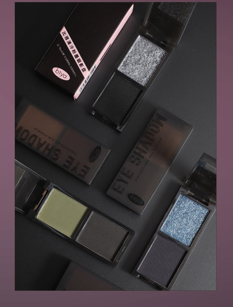 Makeup Biya Biya Cool Pink and Black Two-Color Eye Shadow Plate Shimmer Matte Flash Low Saturation Earth Color Smoky Makeup