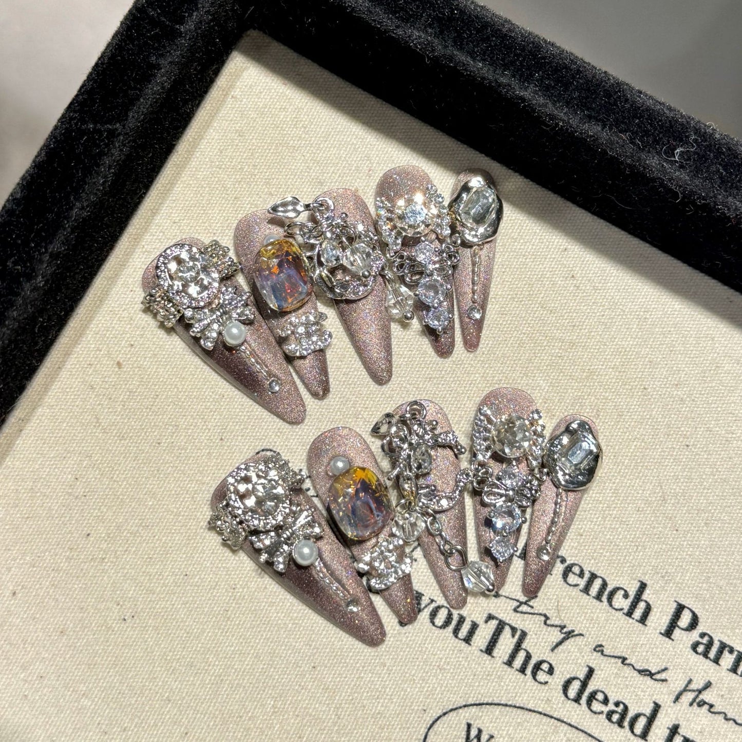 Rikaman Starry Sky Magic Mirror Cat Eye Handmade Wearable Nails Heavy Craft Dongzhou Diamond Full Hand Full Zircon Luxurious Handmade Beauty