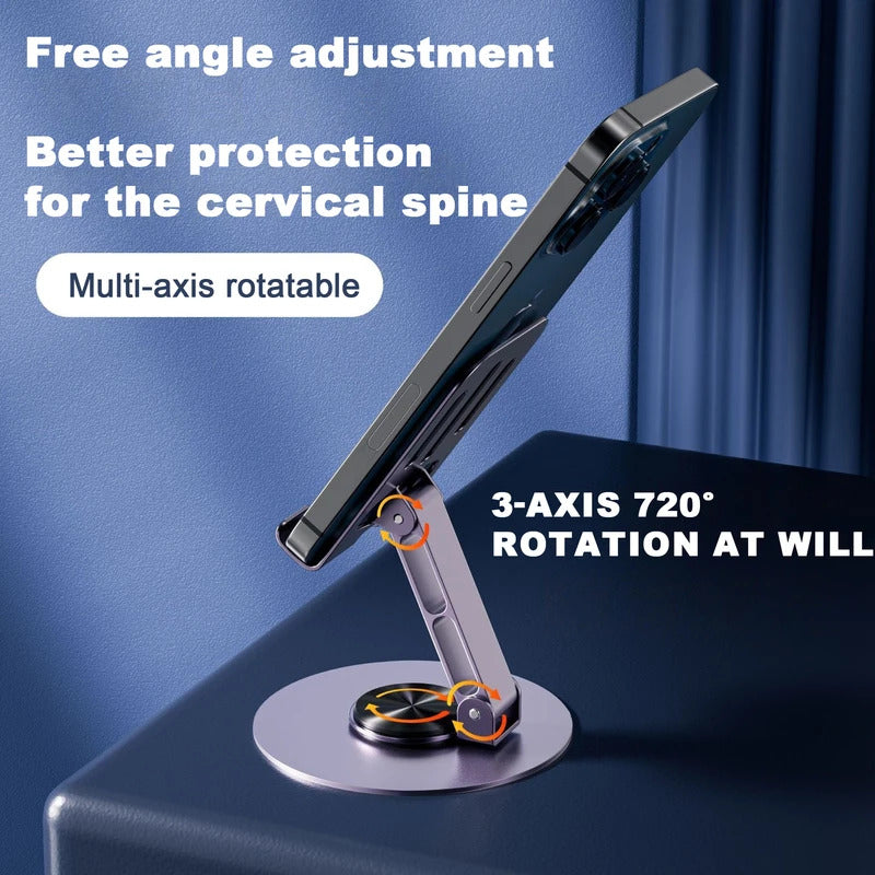 Adjustable Cell Phone Stand, Aluminum Desktop Cellphone Stand with Anti-Slip Base and Convenient Charging Port