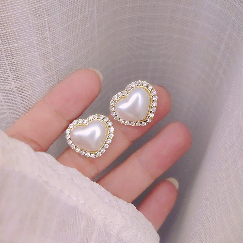 Earrings Pearl Style Elegant High-end Drop Earrings Sophisticated Heart-shaped Earrings Simple Internet Celebrity Ear Jewelry 925 Silver Needle