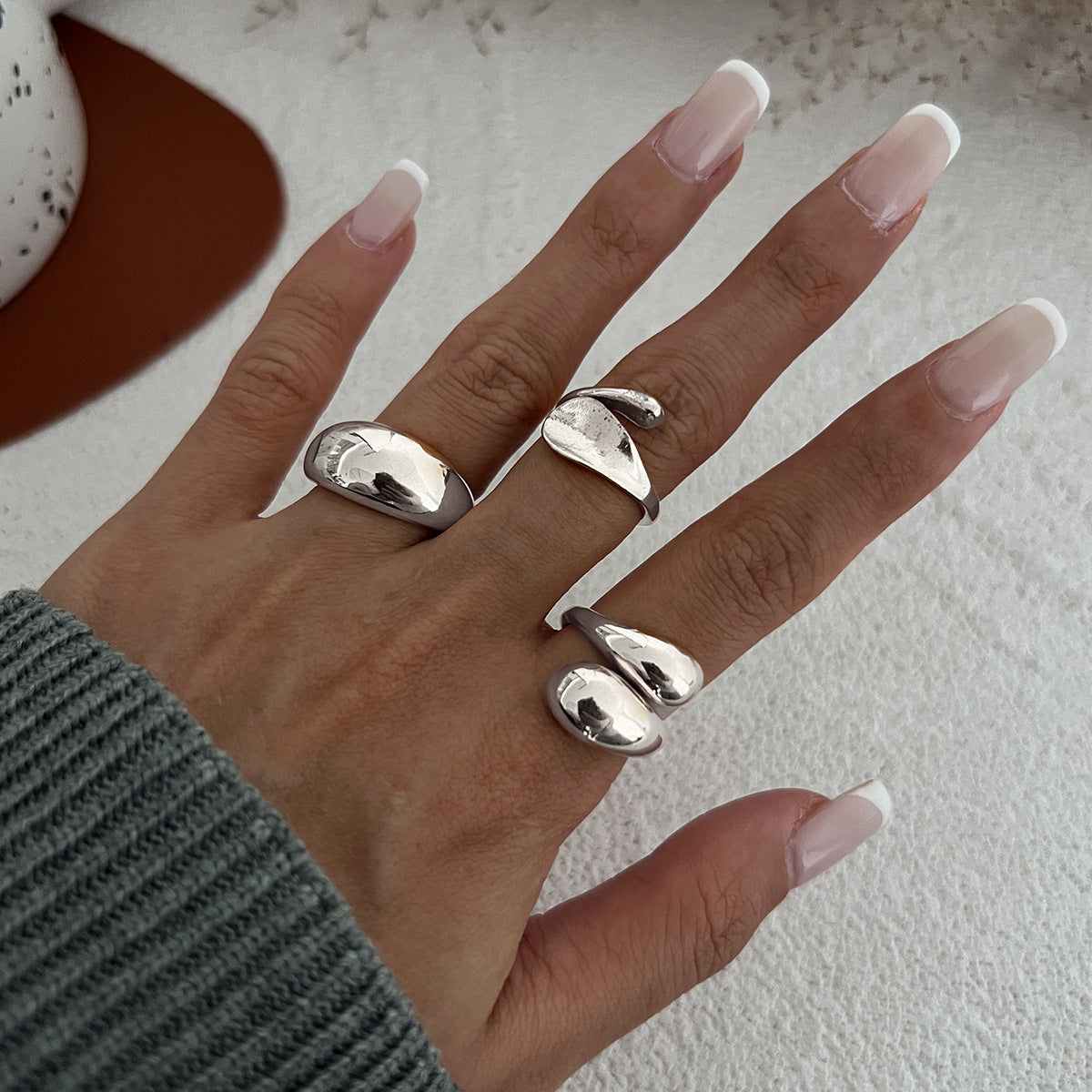 Hand Jewelry Personality Smooth Irregular Geometric Joint Ring Hip Hop Style Women's Ring Set