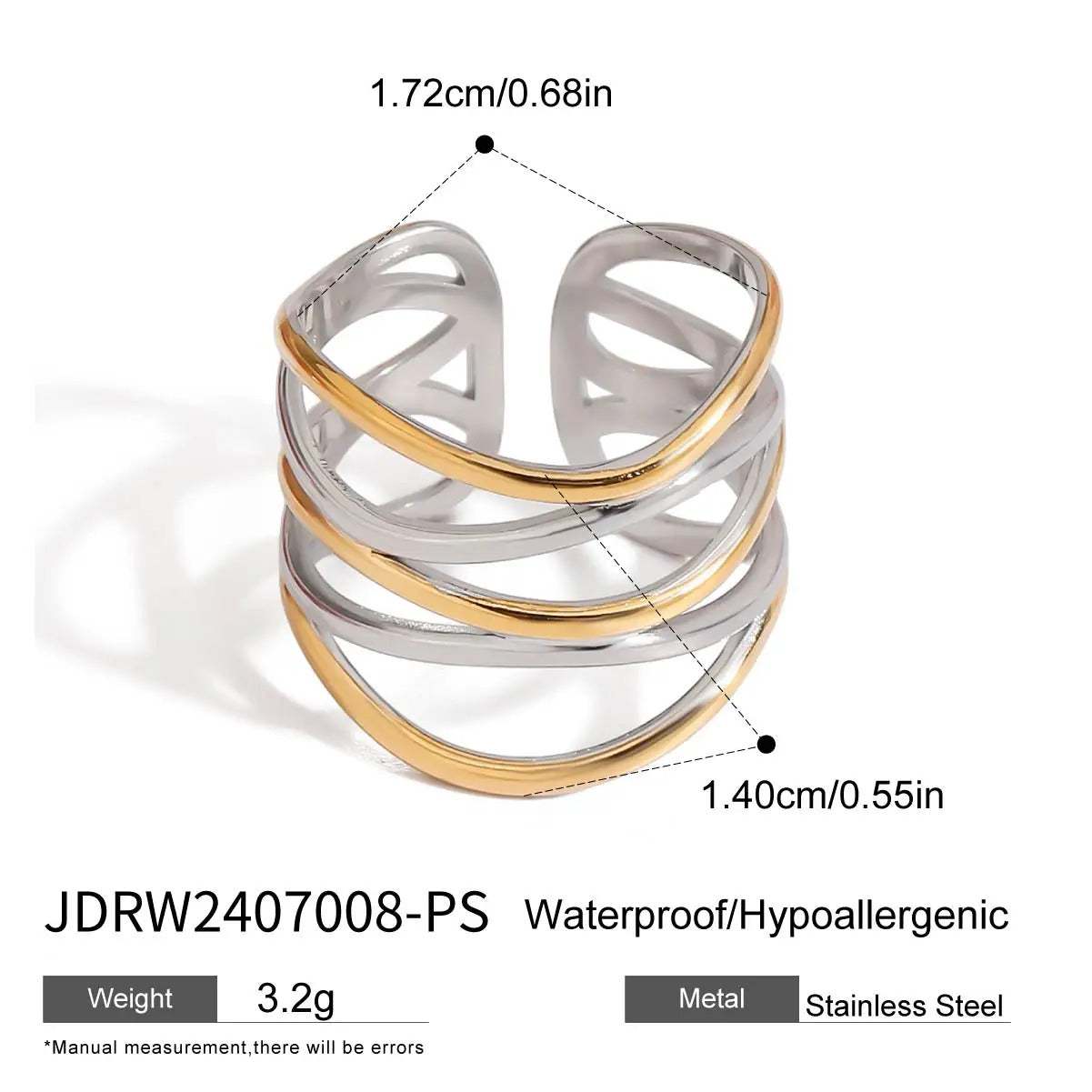 Uworld New Stainless Steel Jewelry Minimalist Metal Golden 18 K PVD Plated Opening Ring for Women Bagues Pour Femme Party Gift