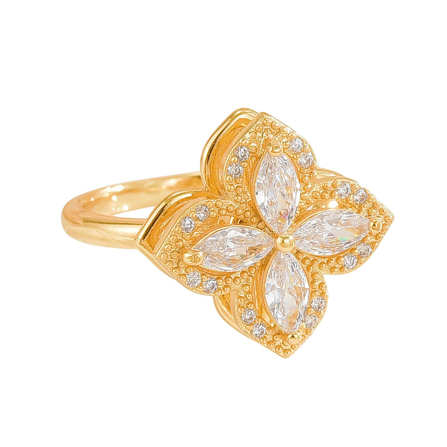 Rotating Ring for Women, Copper Gold Plated, Non-Fading, Elegant and Luxurious, Adjustable Daisy, Star, Moon, Zircon, European and American Cross-Border