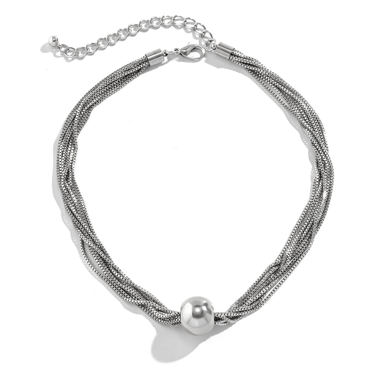 Cross-Border Exaggerated Punk Multi-Layer Chain Stacked Necklace Simple Niche Geometric Ball Personality Choker Necklace